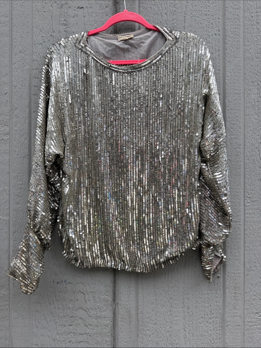 Vintage 1970s Sister Max Silver Sequin Long Sleeve 100% Silk Top Size: M